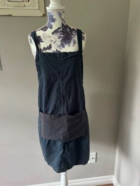 Adorable Black & Navy Apron Mini Dress with Front Pocket